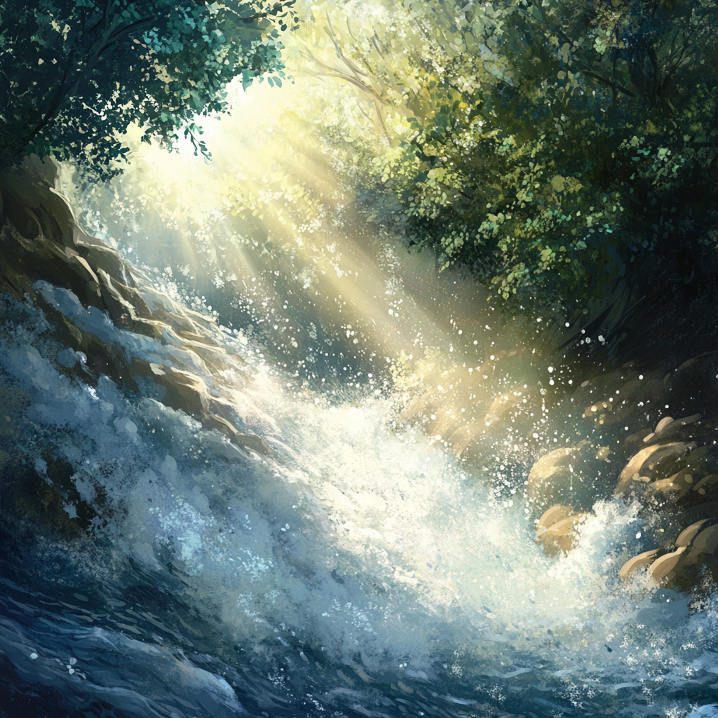 Calming scene with symbolic elements of renewal and release.