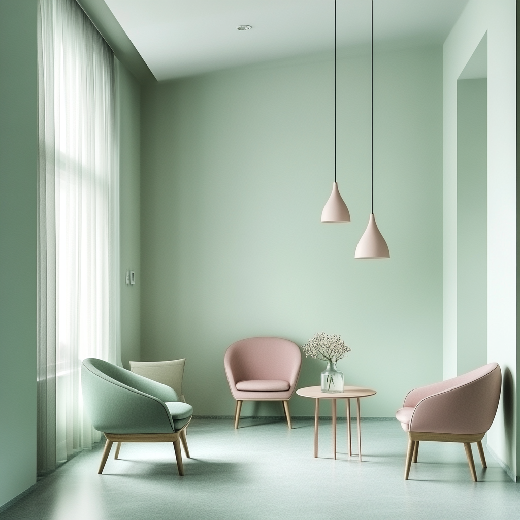 Calming waiting room in green and pink