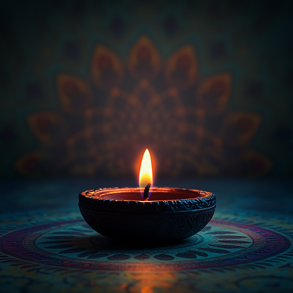 Candle on Diwali Background with Space for Text