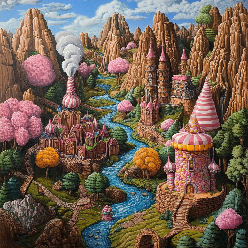 Candy-themed Dungeons and Dragons landscape illustration.