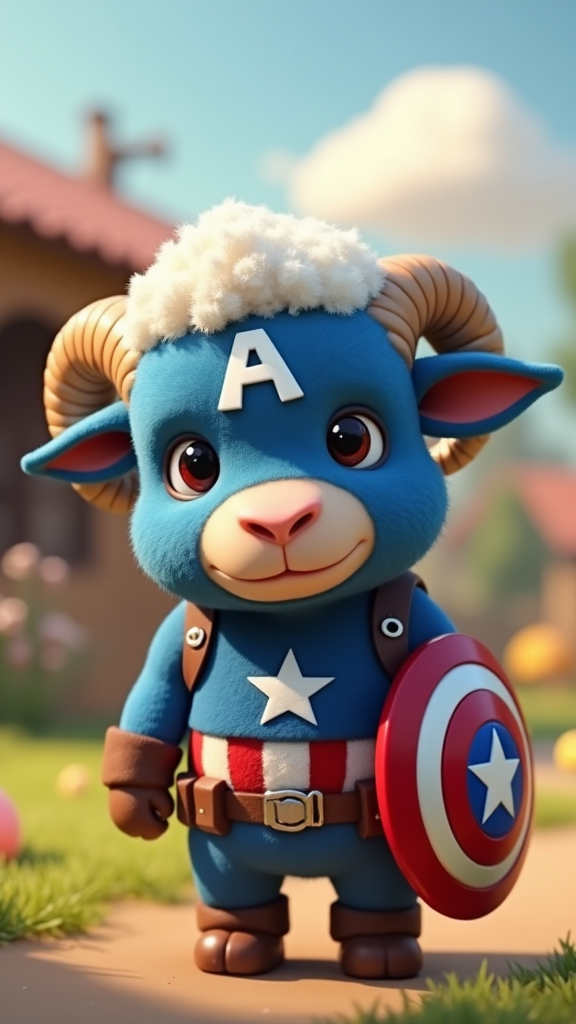 Captain America Sheep Protects Farm with Star Shield