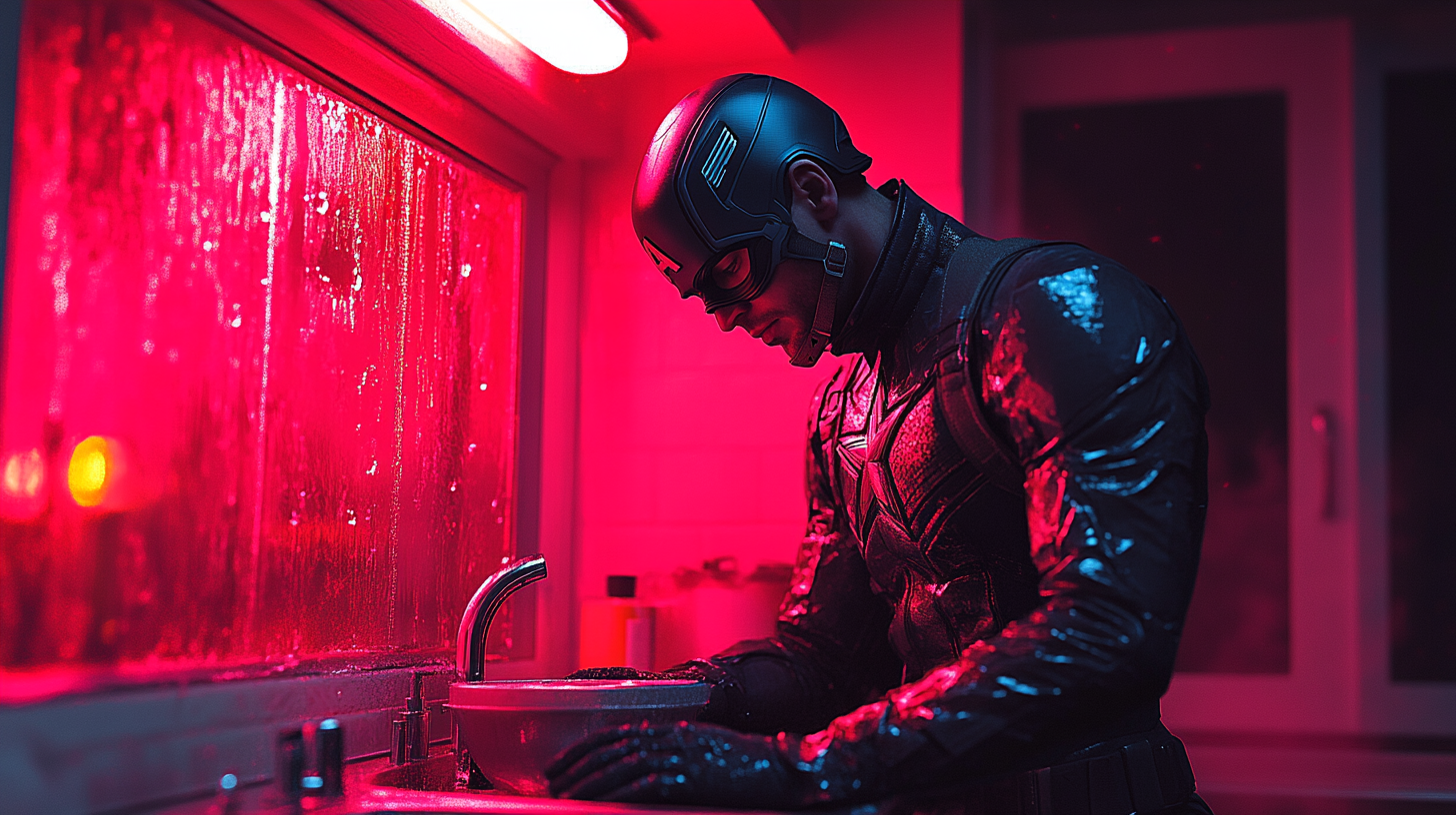 Captain America Washing Dishes in Vogue Style