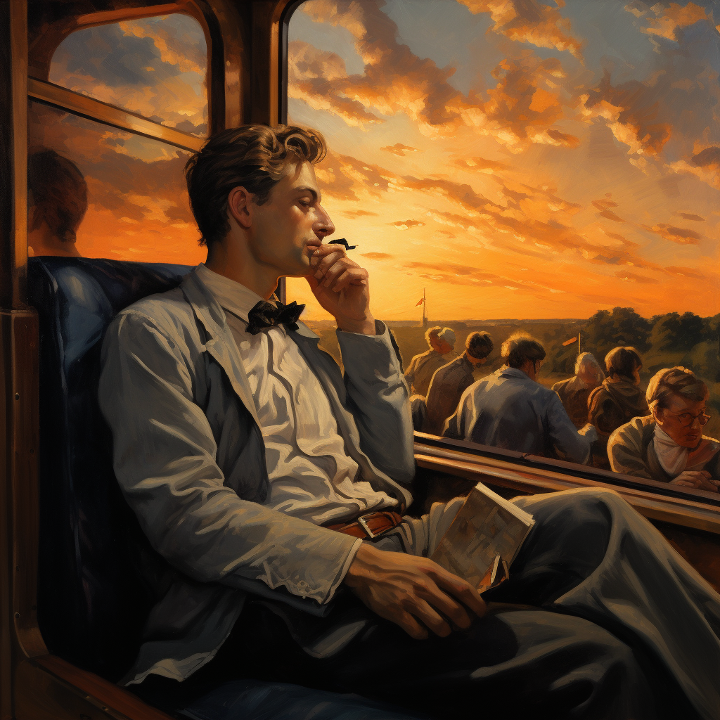 train-sunset-curious-passenger-amazed