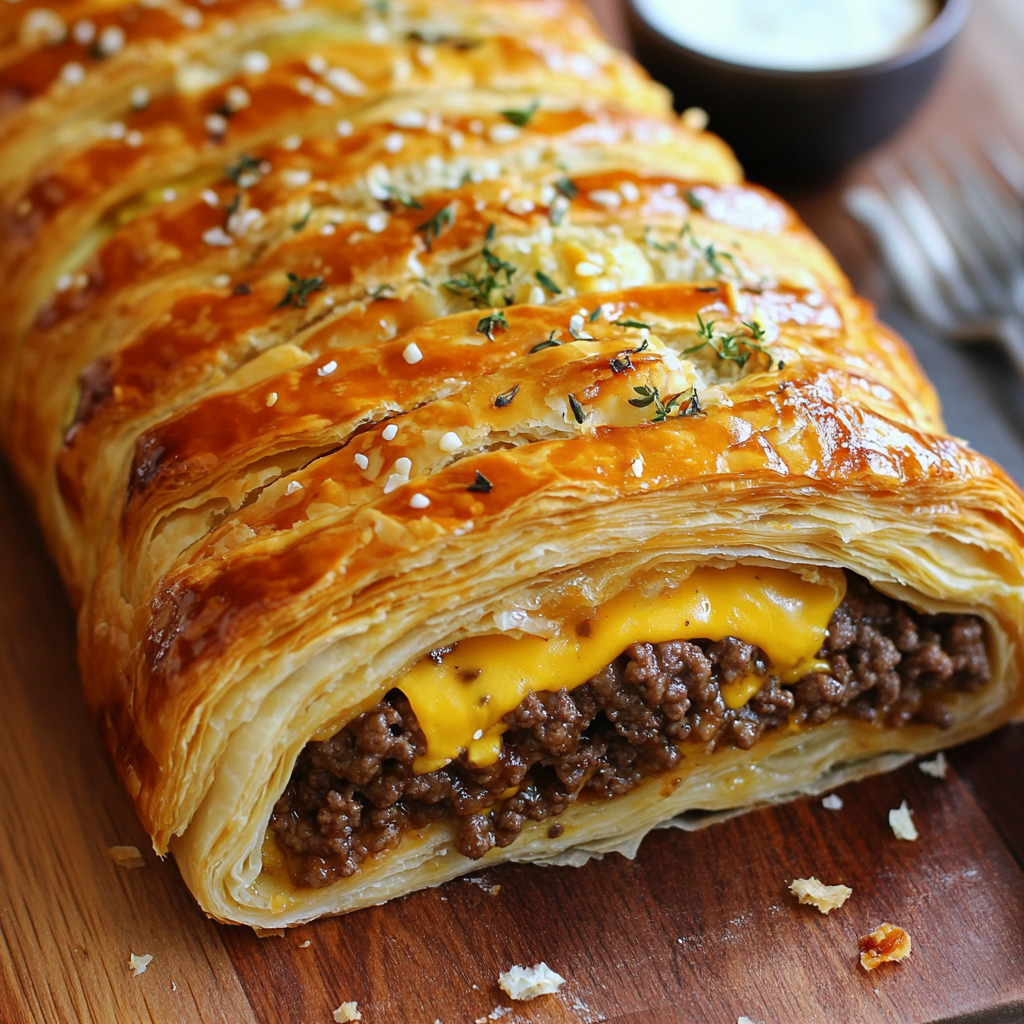 Capture the lacy texture and perfect balance of Cheeseburger Wellington.