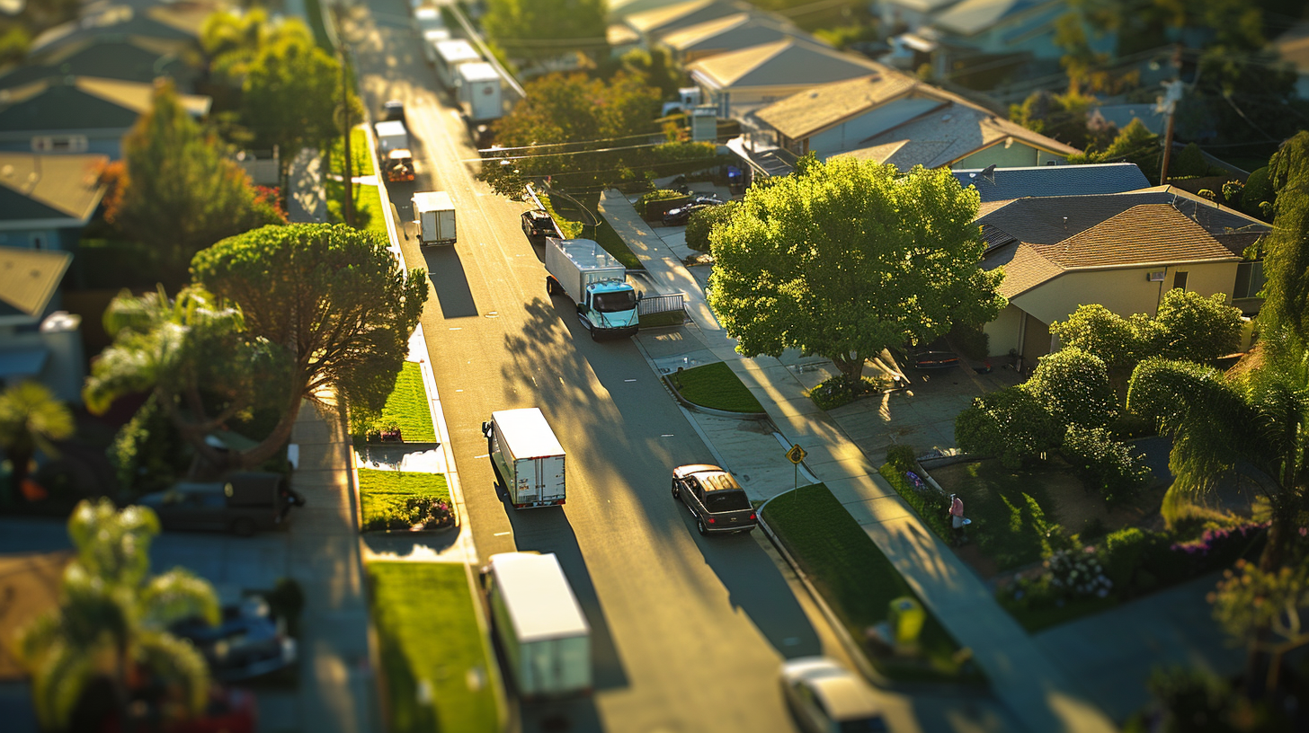 Carl Moving Trucks in A Residential Neighborhood