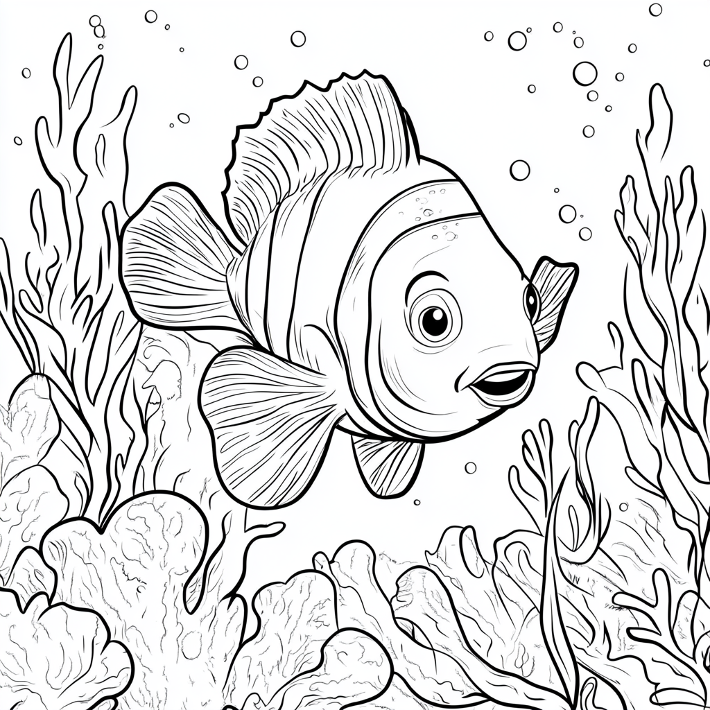 Cartoon Clownfish Coloring Page for Kids