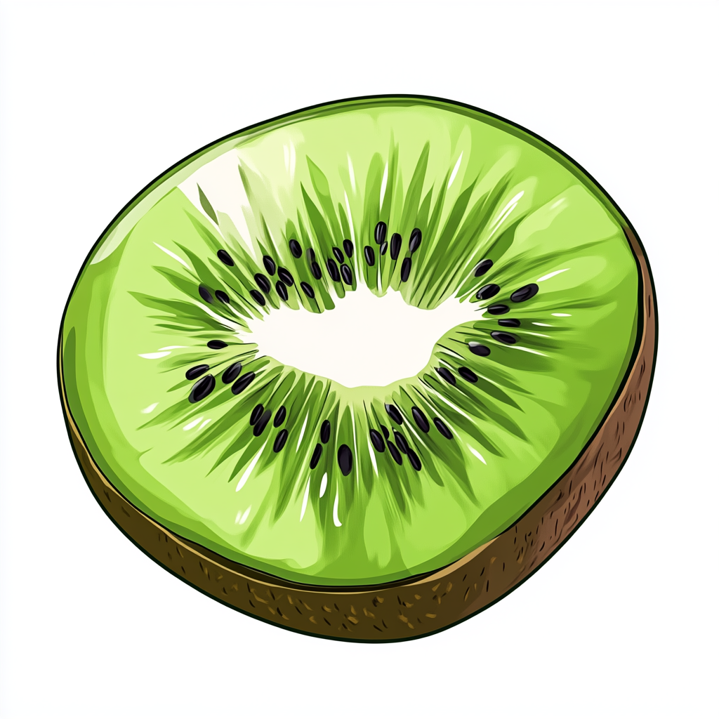 Cartoon Kiwi Slice with Small Glare, Front View 