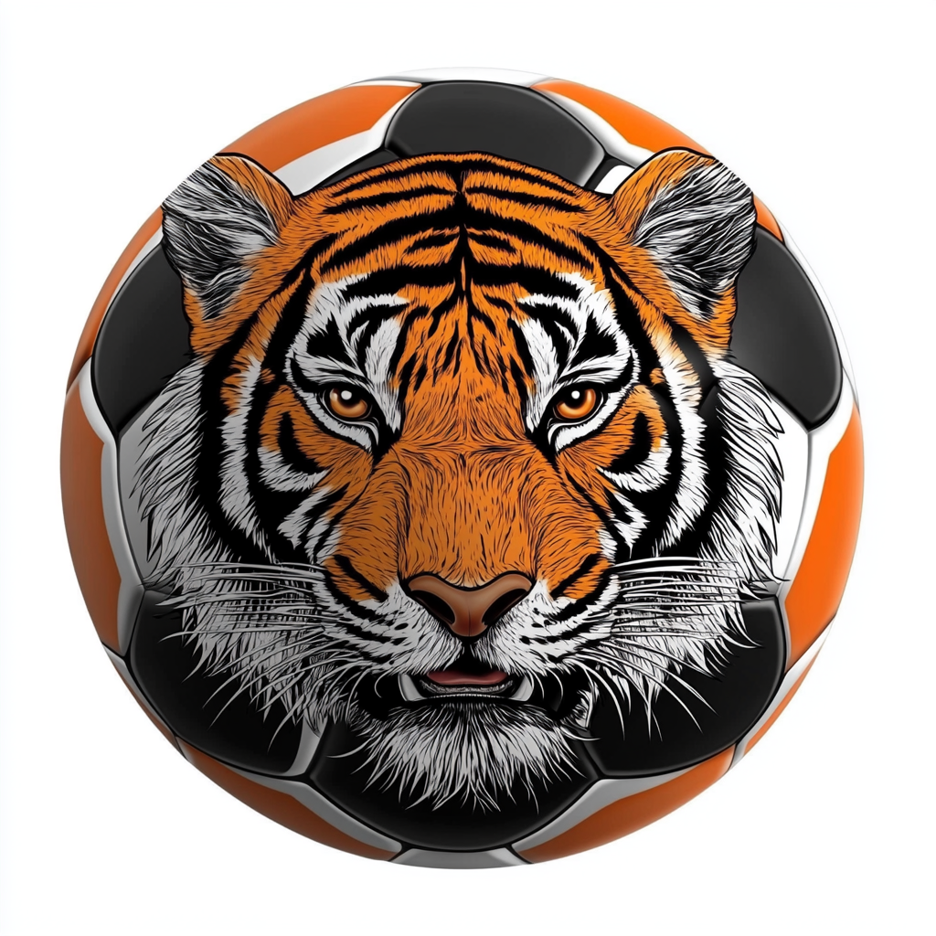 Cartoon Tiger Soccer Ball Logo in Orange and Black