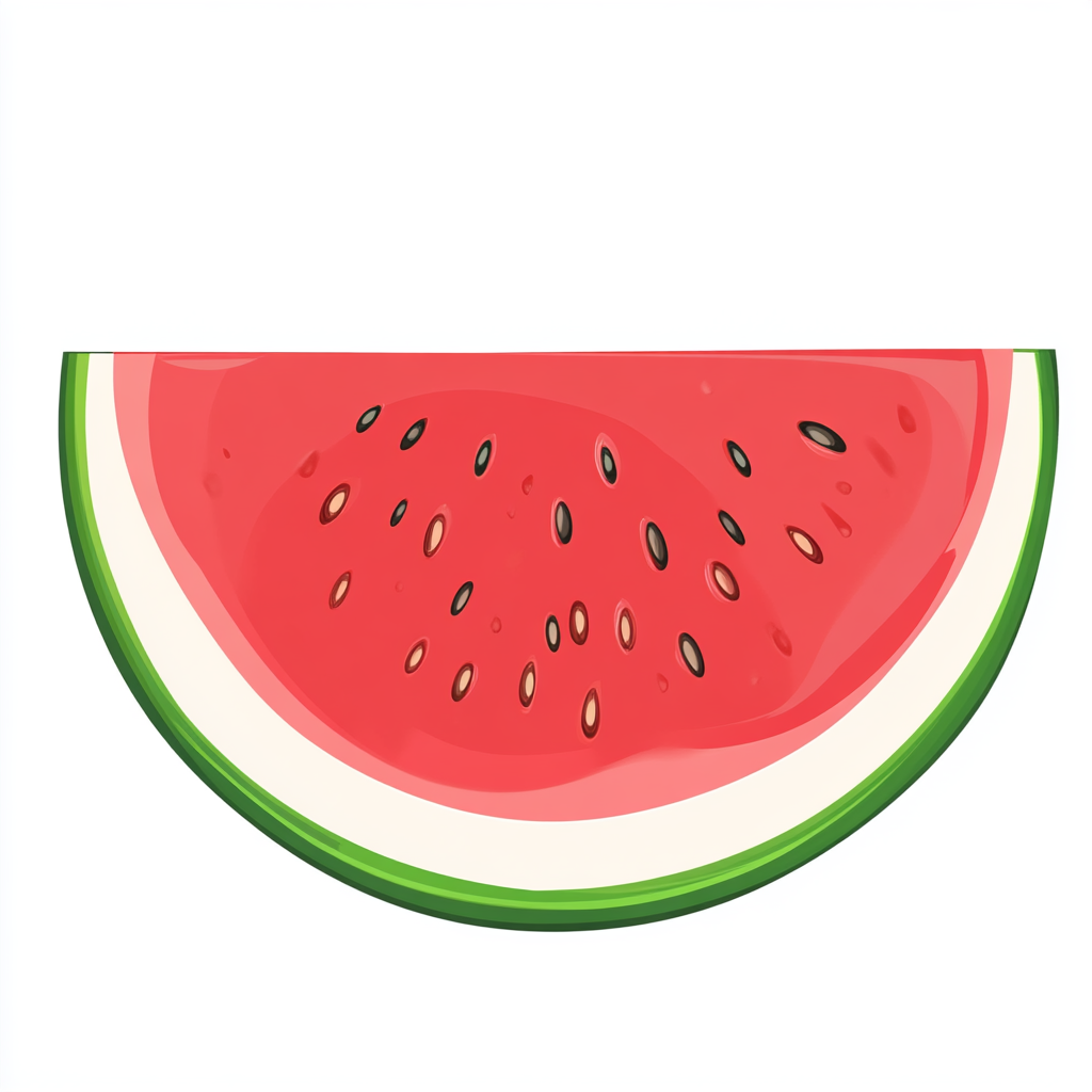 Cartoon Watermelon Slice with Natural Colors on White Background