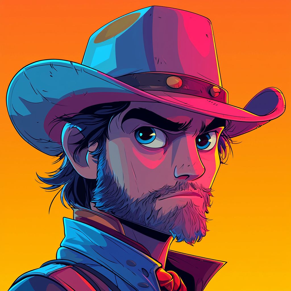 Cartoon cowboy with bright colors and thick lines