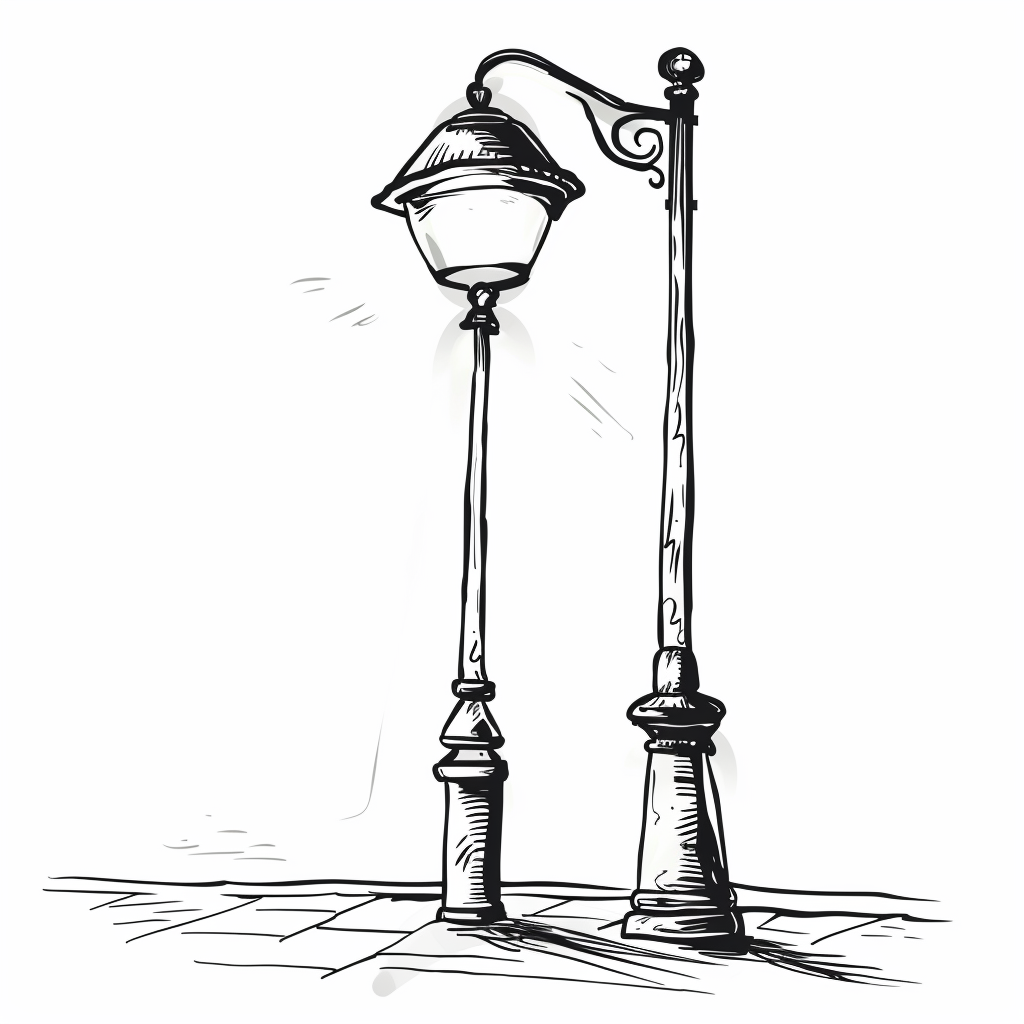 Cartoon street lamp drawing with thick lines. Illuminating.