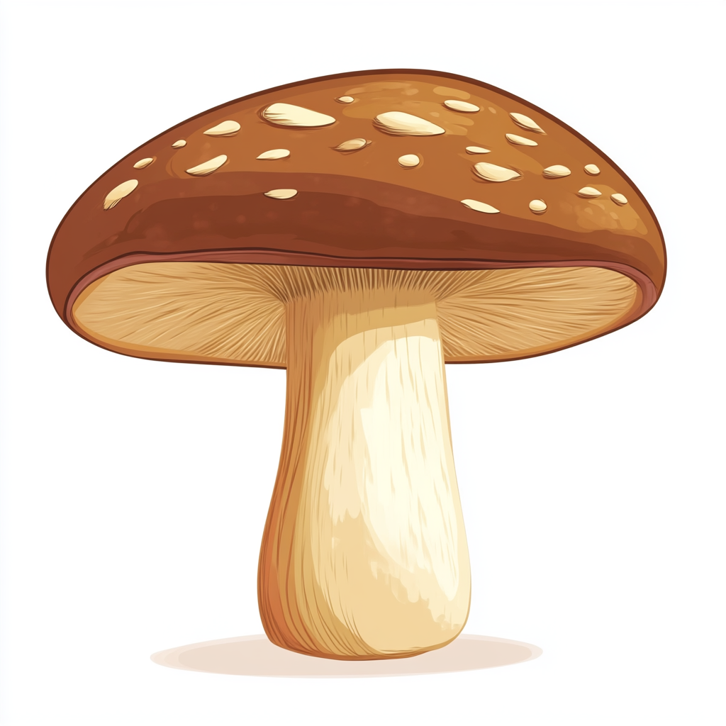 Cartoon-style Boletus Edulis with Glare on White Background