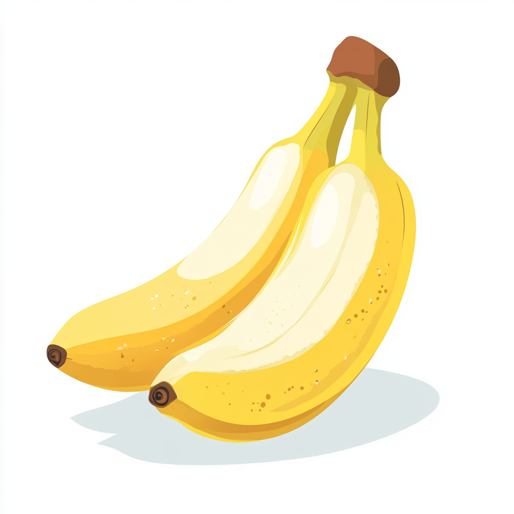 Cartoon-style Opened Banana with Small Glares on White Background