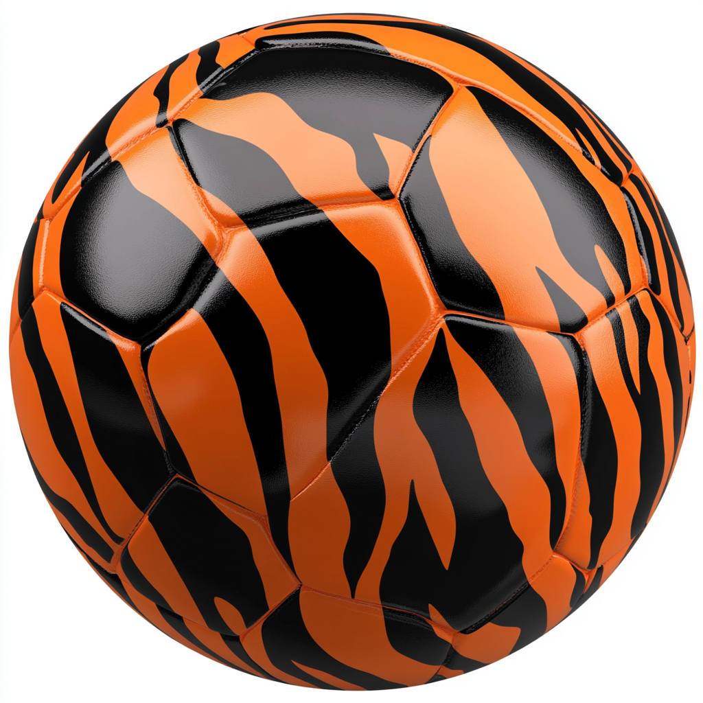 Cartoon-style Tiger Striped Soccer Ball Logo