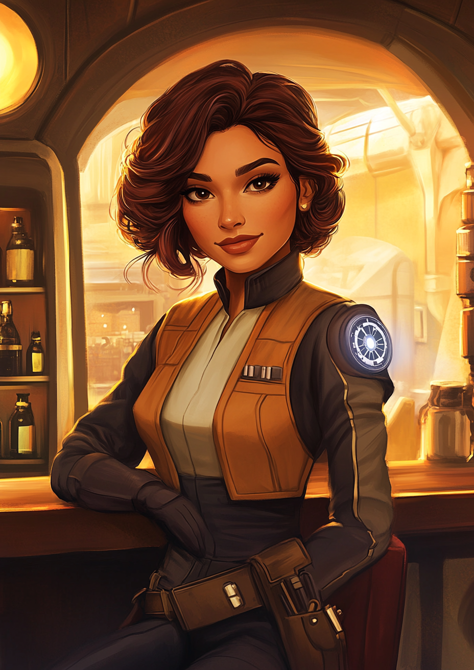 Cartoon style Zendaya as Female Republic Officer on Tattooine