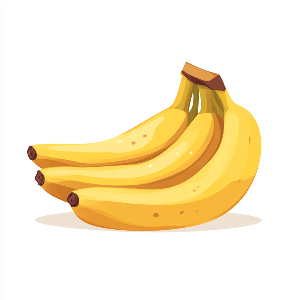 Cartoon style banana pile on white background, flat view