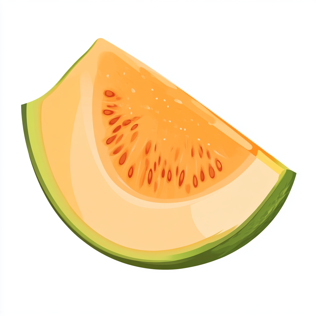 Cartoon-style melon slice on white background