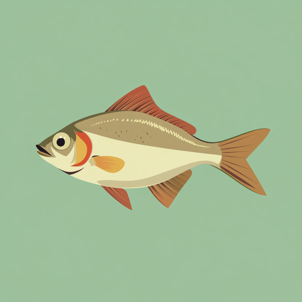 Cartoon-style small fish over green background.