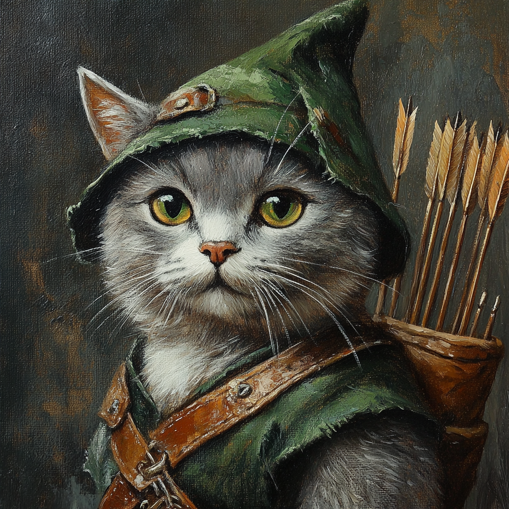 Cat in Robin Hood Costume with Bow