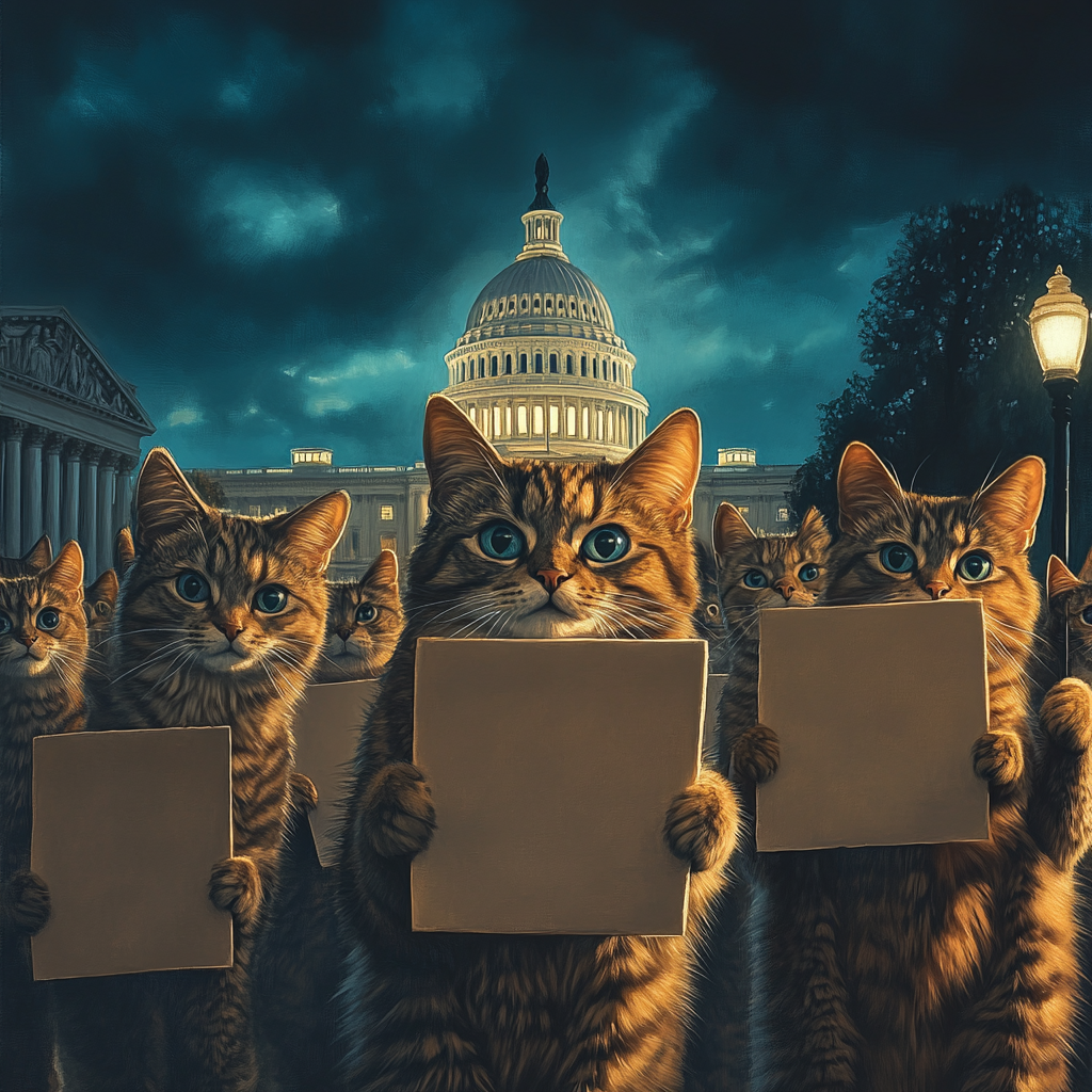 Cats with Blank Signs at Capitol, High Resolution 8K