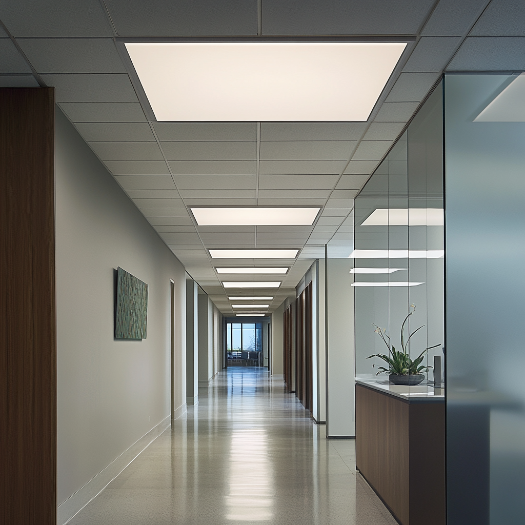 Ceiling lighting fixture with clean polystyrene diffuser panels.