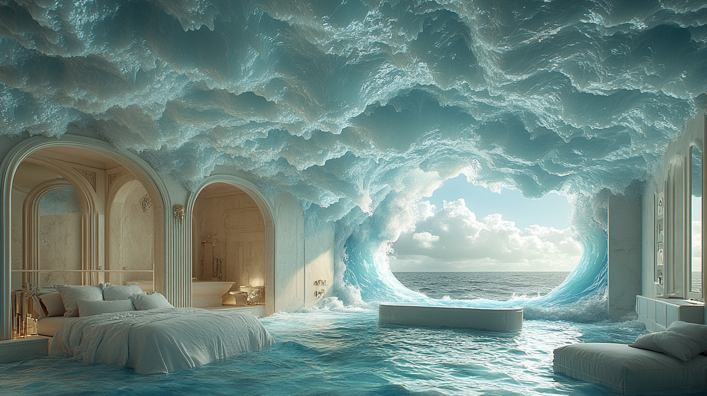 Ceiling made of waves, modern design with ocean textures.