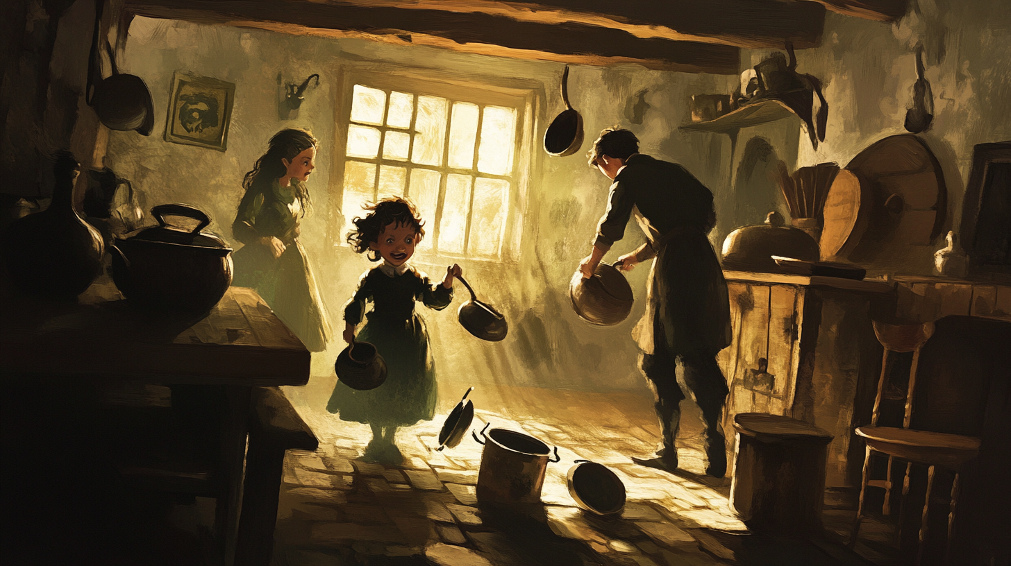 Changeling Child Chaos in Irish Cottage Illustration