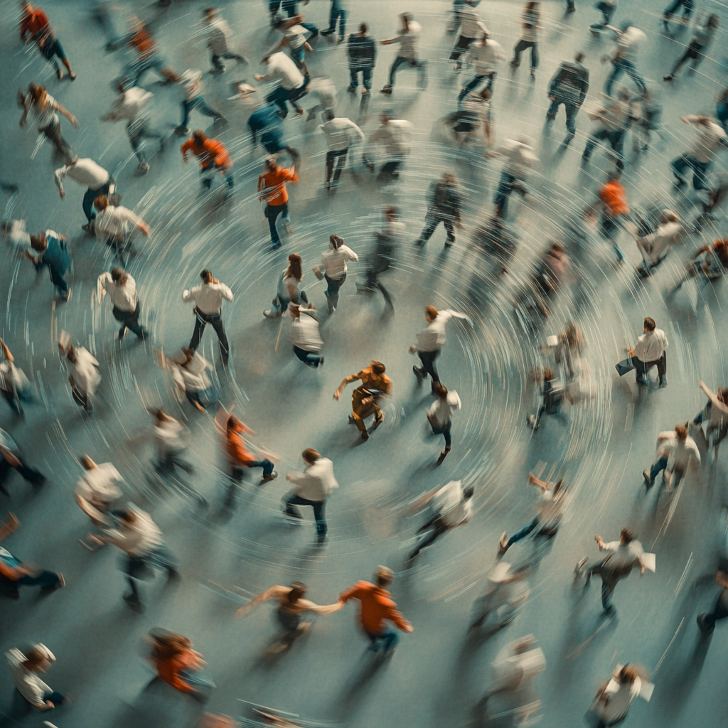 Chaotic Office Scene: People in own circles