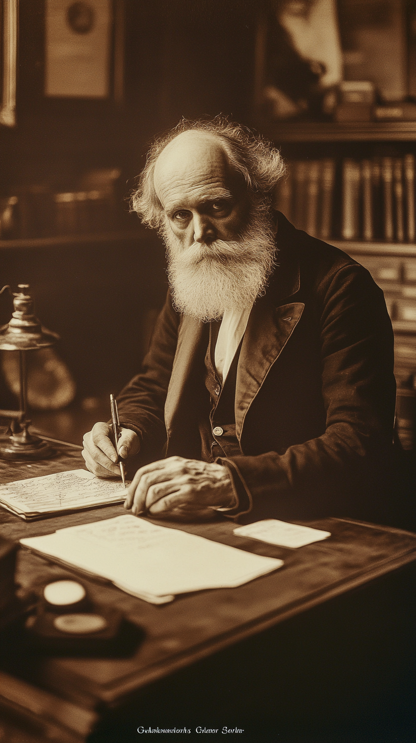 Charles Darwin's 19th-century study with old books