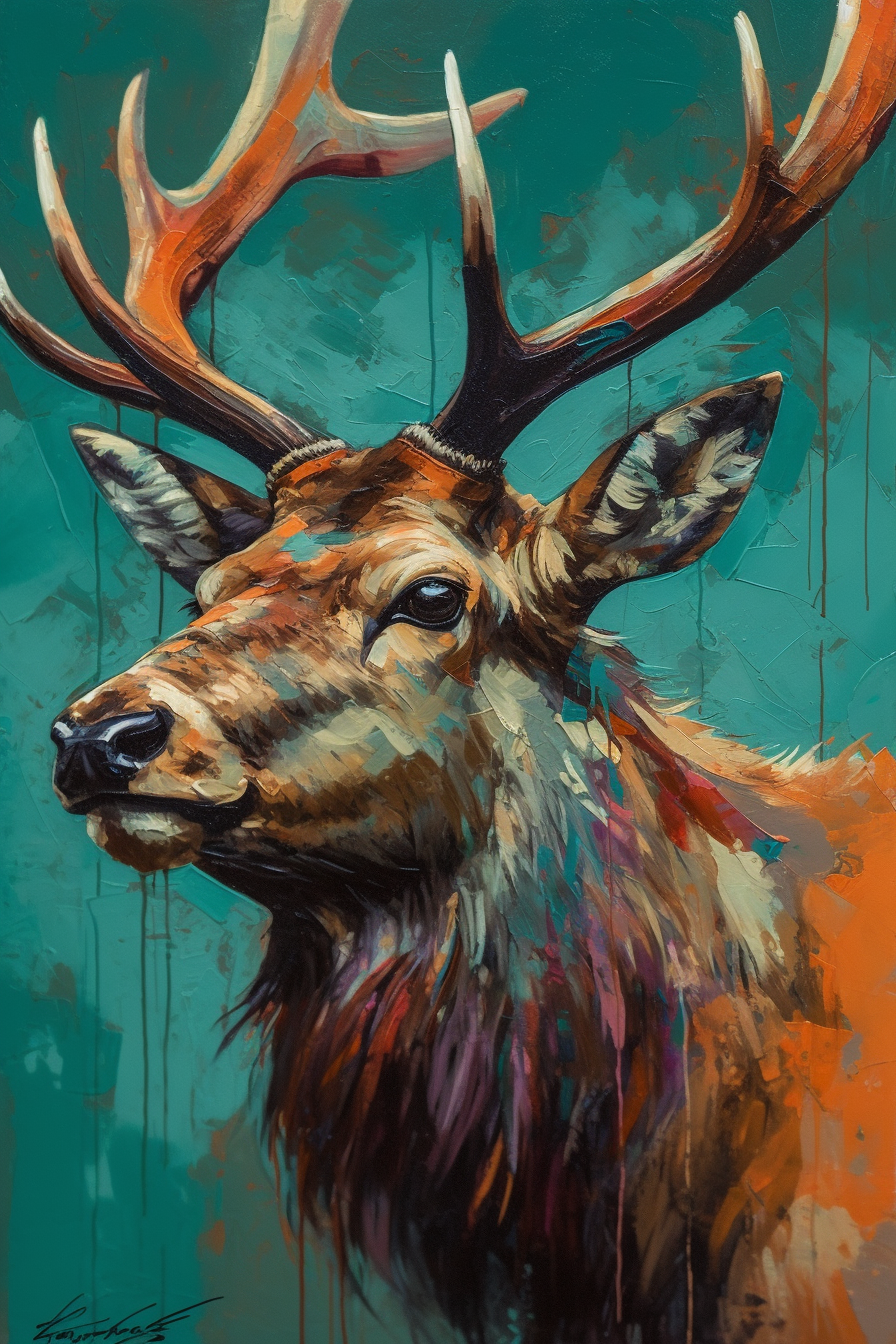 Charles G. Sheeler style oil Elk portrait