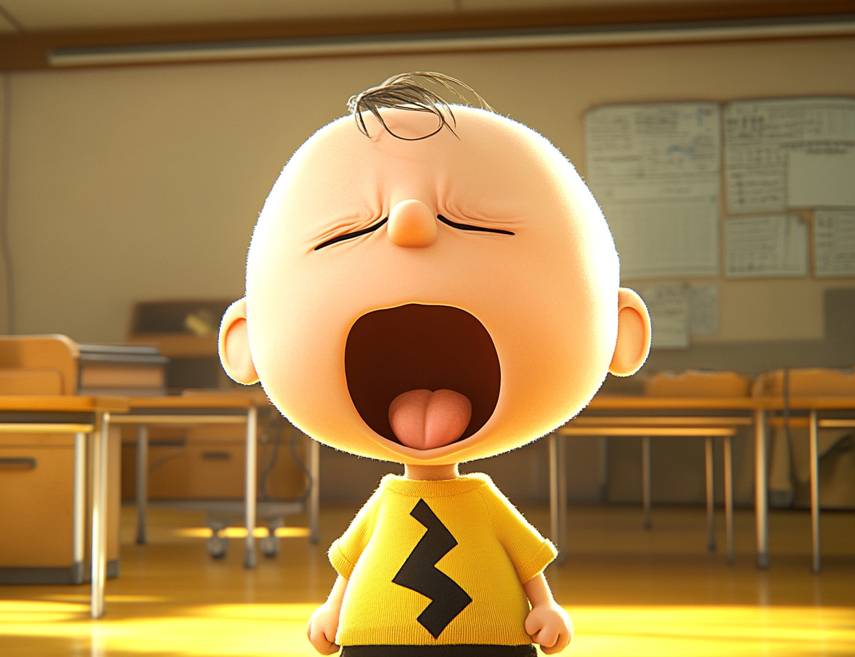 Charlie Brown Yawning in High-School Shop Class