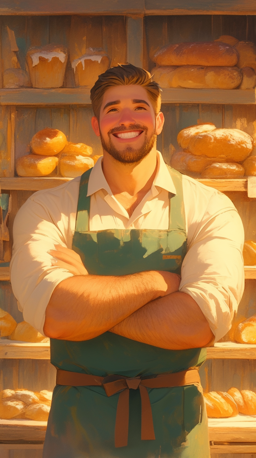 Charming 1950s Pastry Shop Owner Mike Smiling Cheerfully