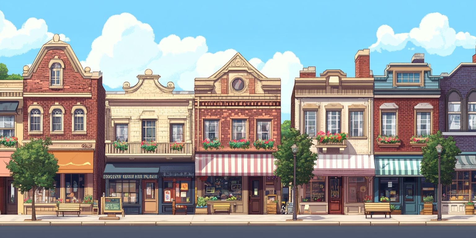 Charming Small Town Street with Two-story Buildings