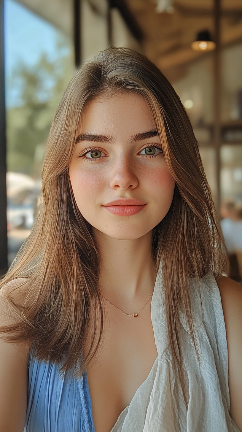 Charming young lady in village at sunset portrait