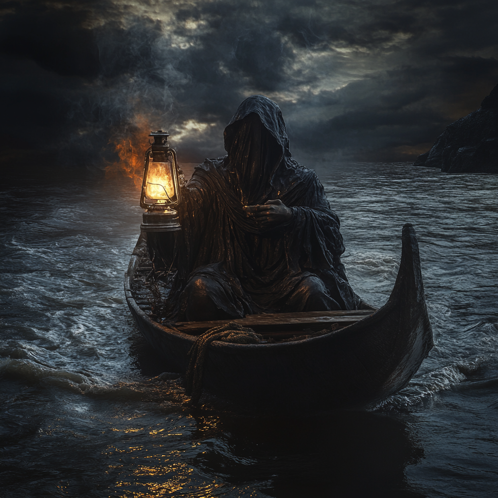 Charon Styx Boat Oil Lamp Mythology Horror Photography