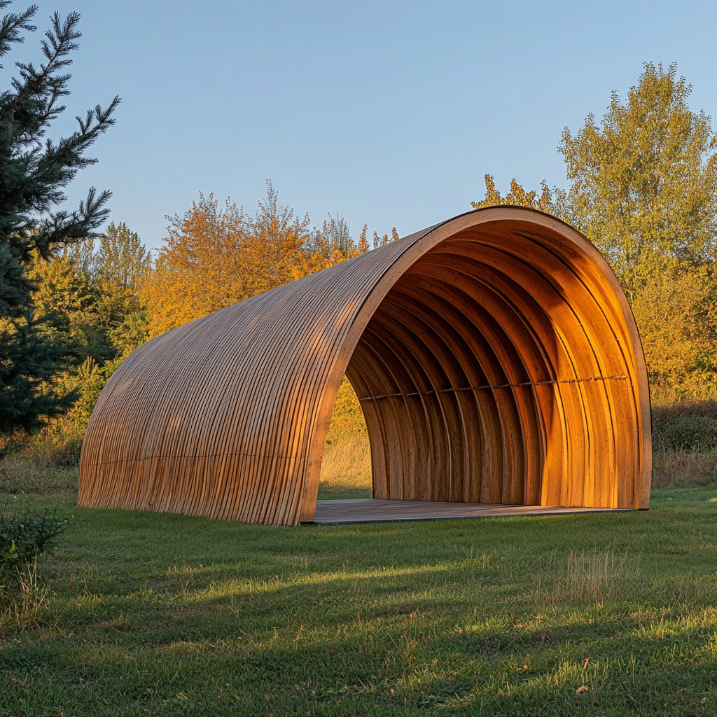 Charpente demi-ellipse en bois élégant 