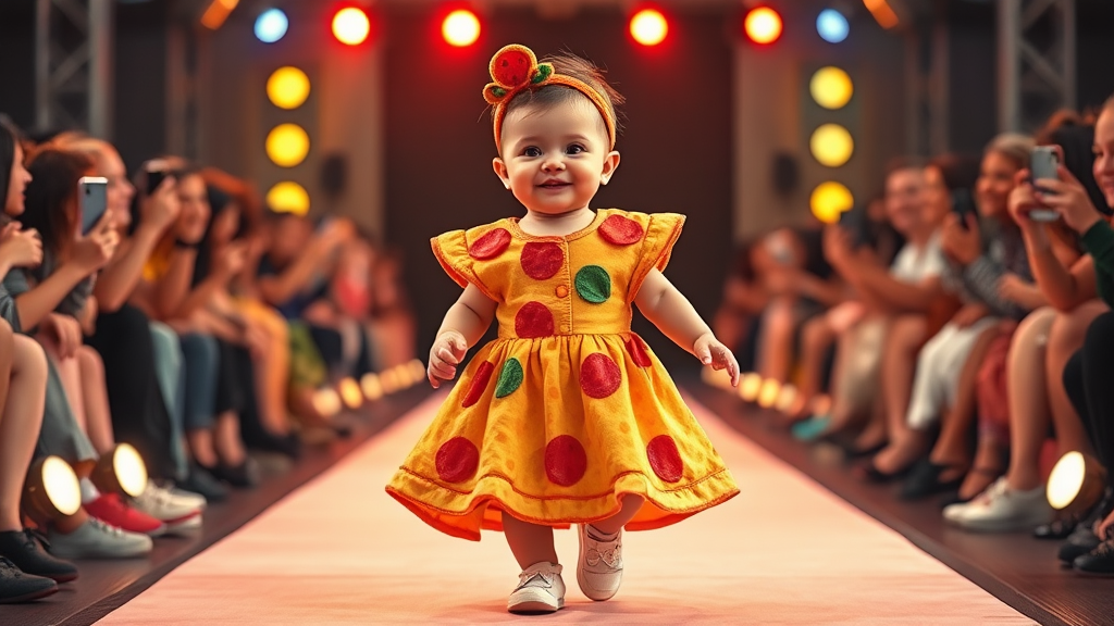 Cheerful Baby Struts in Pizza-Inspired Runway Show!