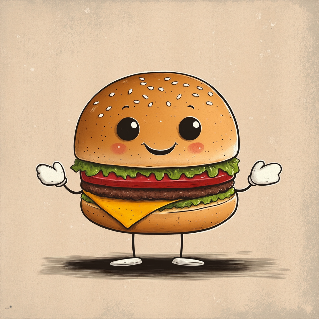 Cheerful Burger Character in Classic 1930s Cartoon Style