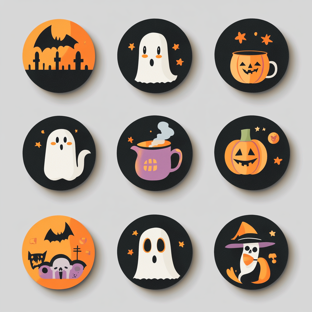 Cheerful Halloween icons in warm, muted colors