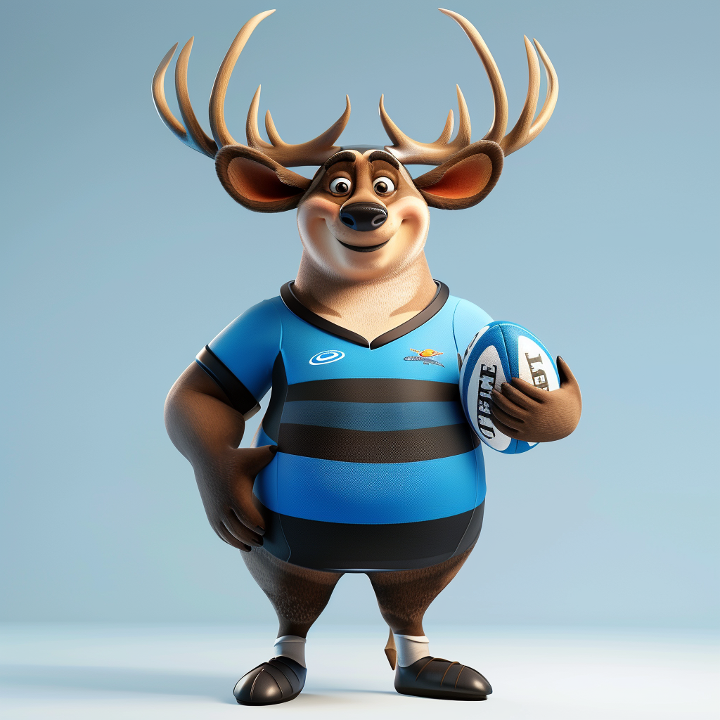 Cheerful Stag Mascot in Striped Rugby Shirt