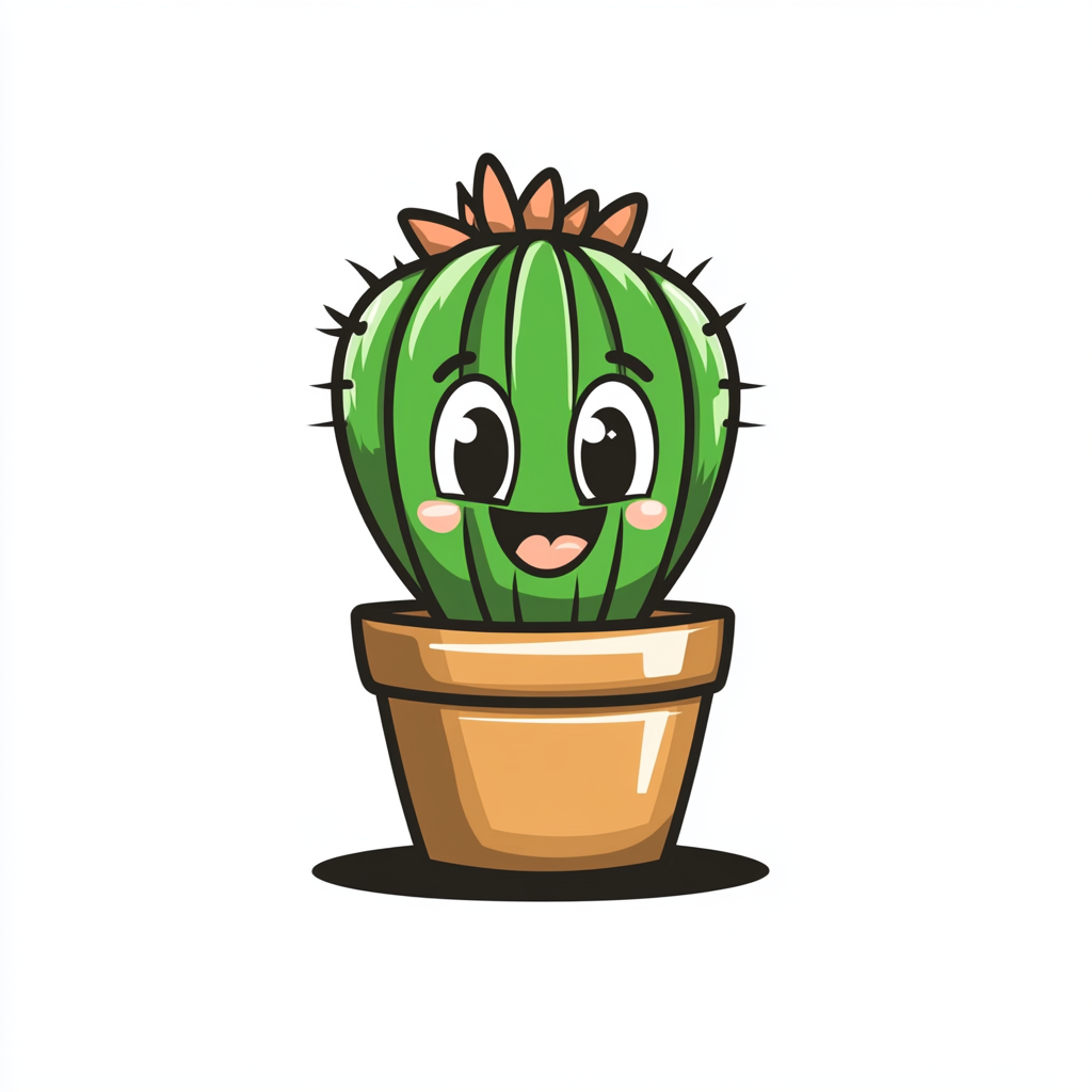 Cheerful smiling cactus logo in cartoon style