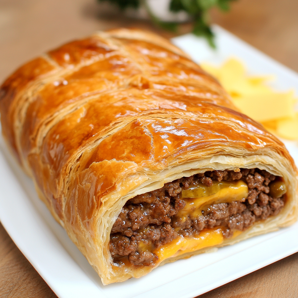 Cheeseburger Wellington image: Lacy texture, perfect balance, mouthwatering.