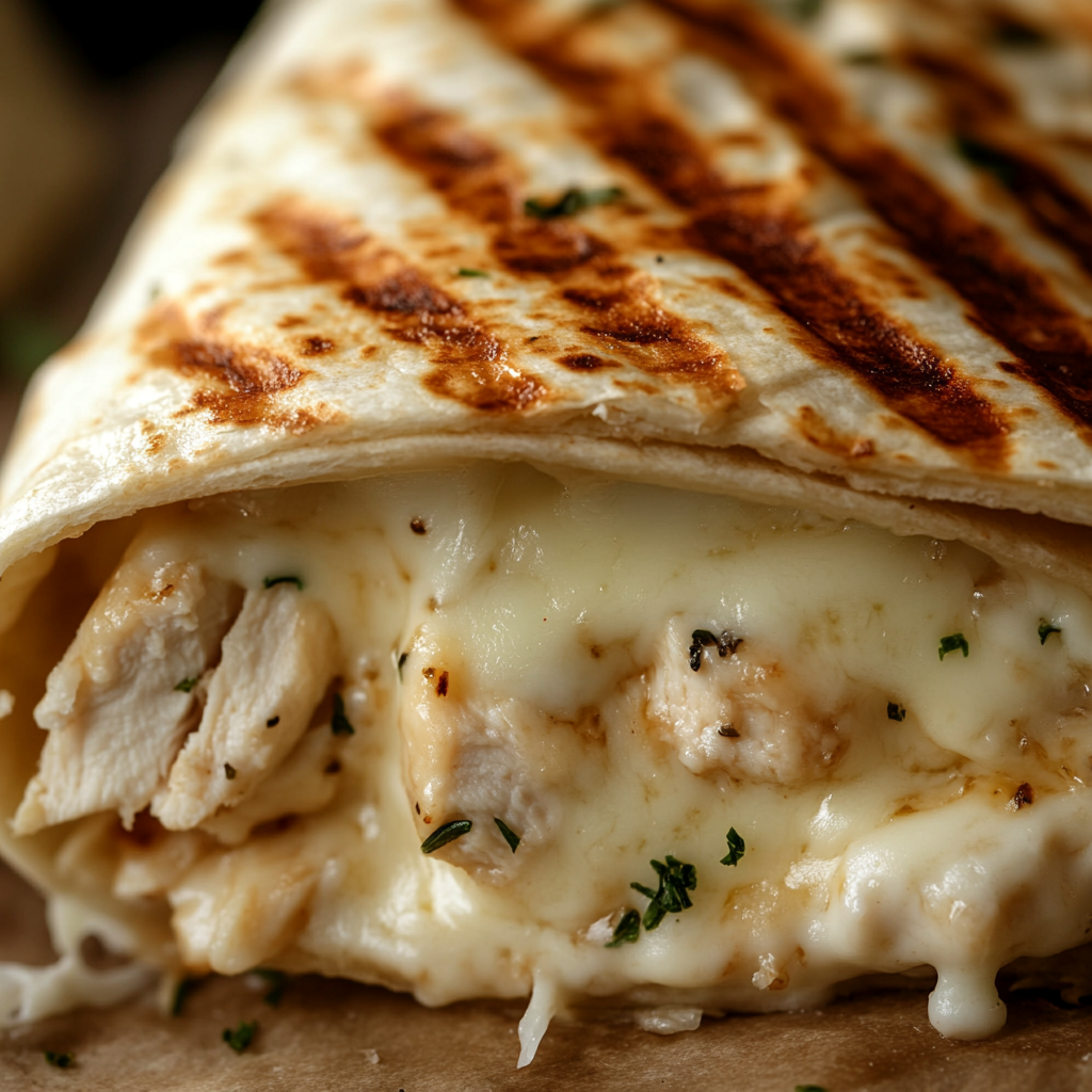 Cheesy garlic chicken wrap grilled to perfection