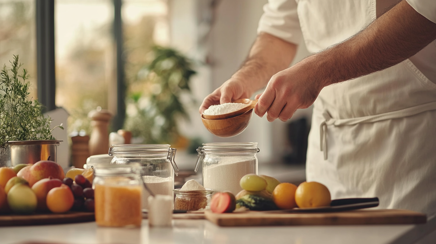 Chef preparing healthy dessert with maltodextrin in cozy kitchen