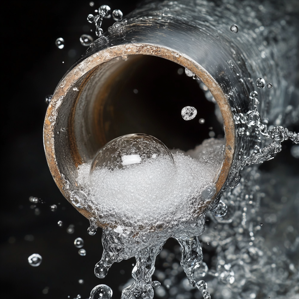 Chemical reaction clears clogged pipe with baking soda.