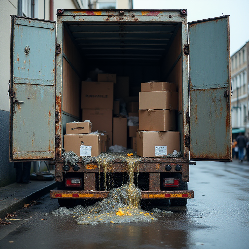 Chemicals leaked from back door of delivery truck.