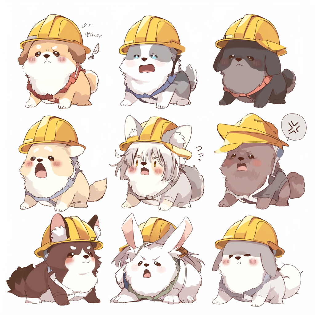 Chibi Animal Line Stamps with Disaster Helmets