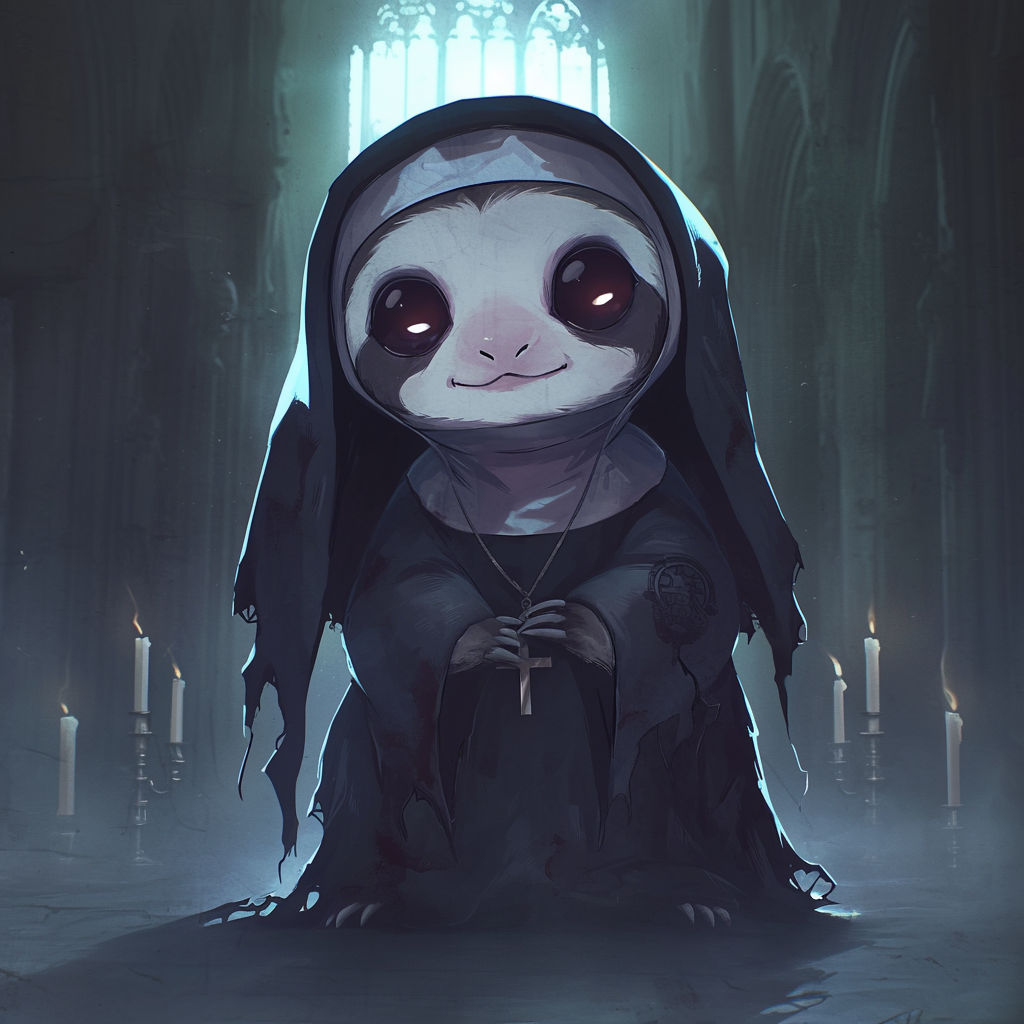 Chibi Sloth as Terrifying Nun in Haunted Church