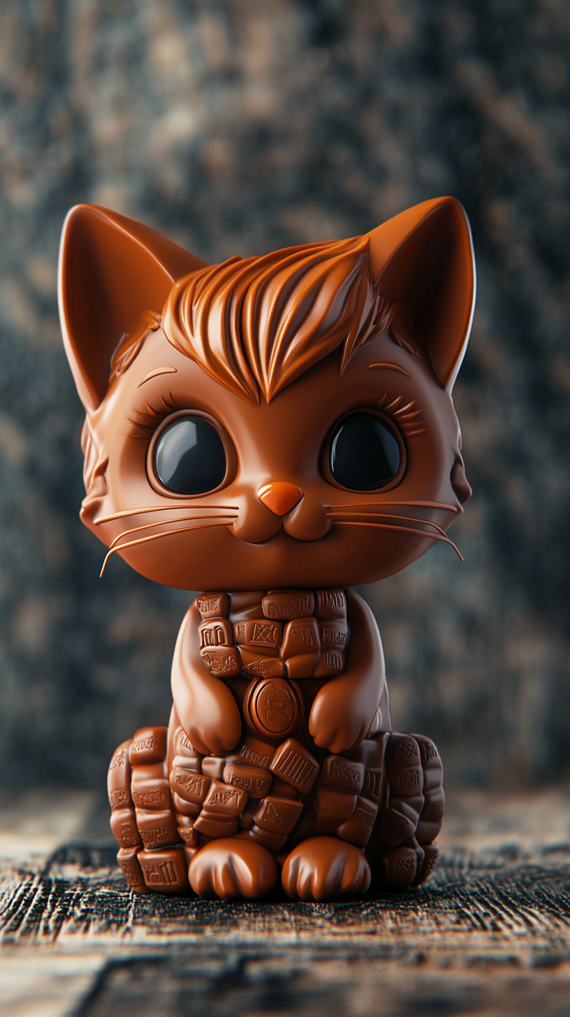 Chibi cat sculpture made from Kinder Bueno bars.