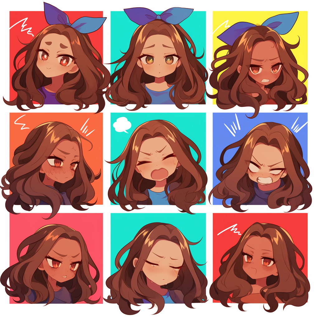 Chibi girl with 9 emotions in various styles